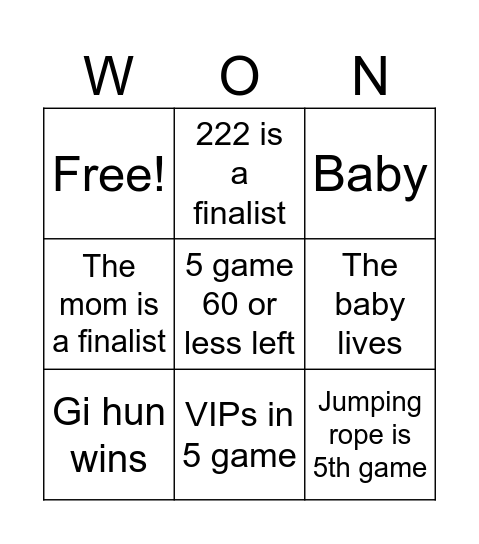 Squid game 3 Bingo Card