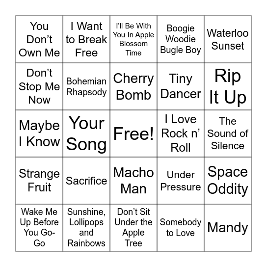 Mixed Music Bingos Bingo Card