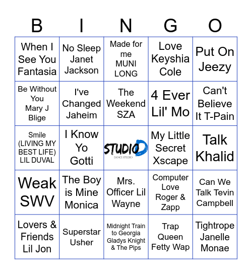 R&B Music Bingo Card