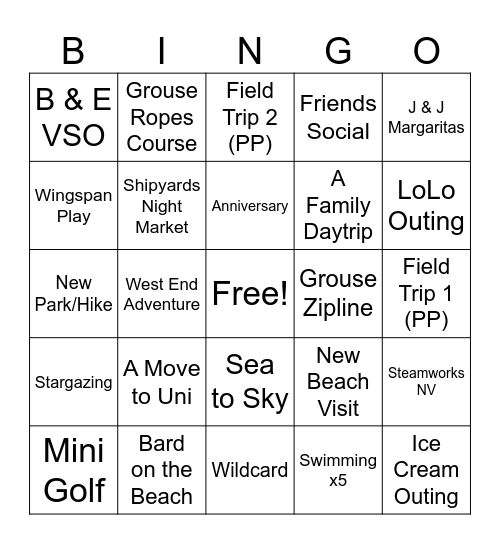 Summer 2025 Bingo Card