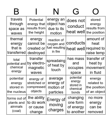 SCIENCE 13 and 14 Bingo Card
