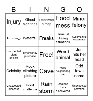 Road trip bingo Card