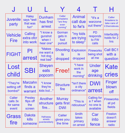 4th of July Events Bingo Card