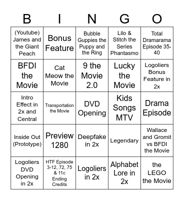 Movie Anywhere Bingo Card