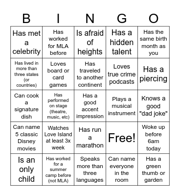 MLA Los Angeles Bingo Card