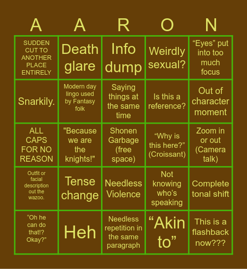 ATH Novel BINGO Card
