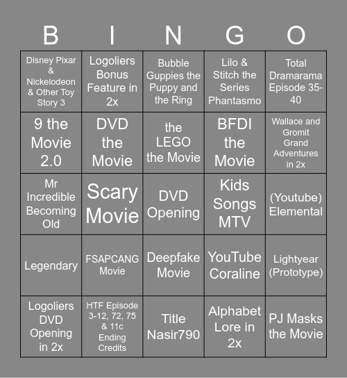 Frozen Bingo Card