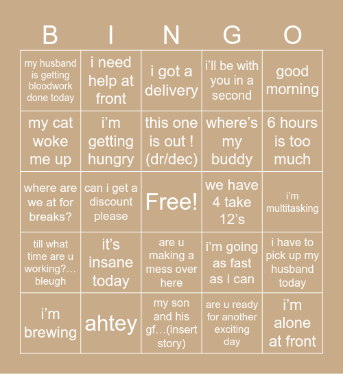 denise’s sayings Bingo Card