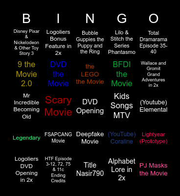 Movies Anywhere Bingo Card