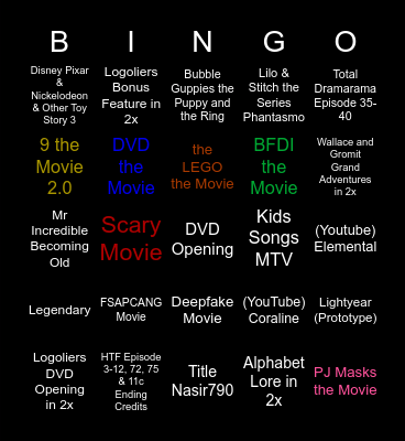 Movies Anywhere Bingo Card