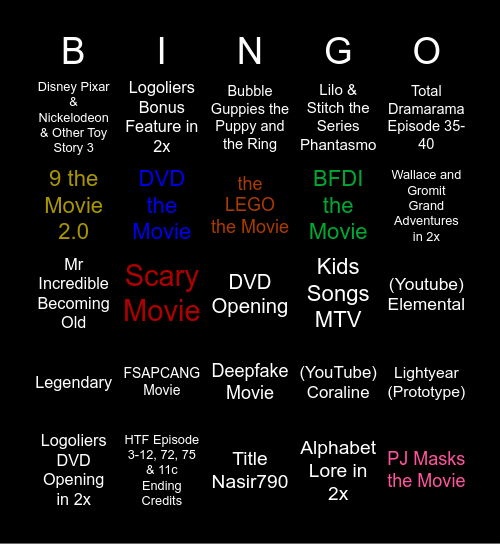 Movies Anywhere Bingo Card