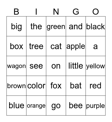 Harvey's words Bingo Card