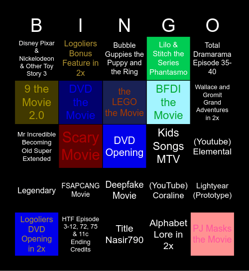 Movies Anywhere Bingo Card