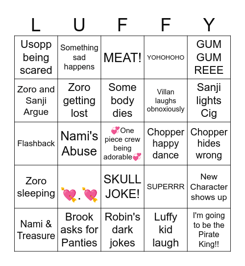 One piece Bingo Card