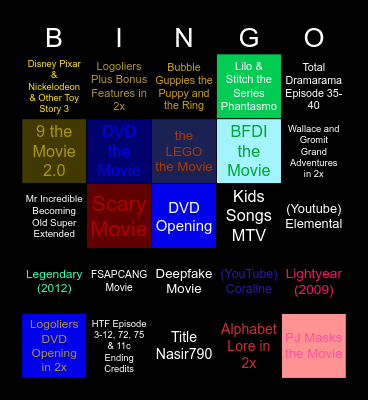 Movies Anywhere Bingo Card