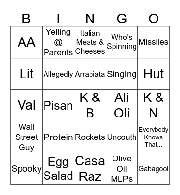 Round 8 Bingo Card