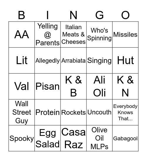 Round 8 Bingo Card