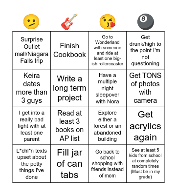Keelie's Summer 2025 Bingo Card