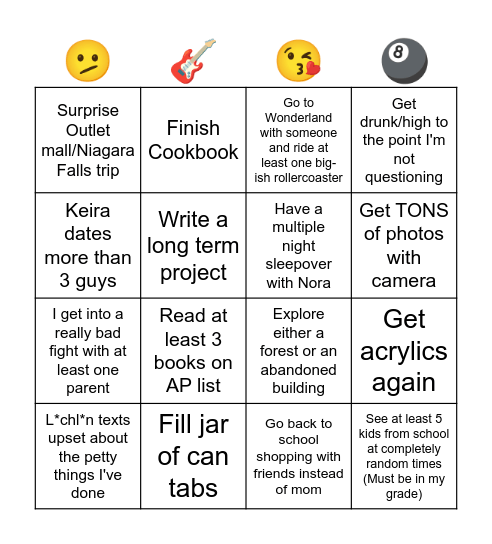 Keelie's Summer 2025 Bingo Card