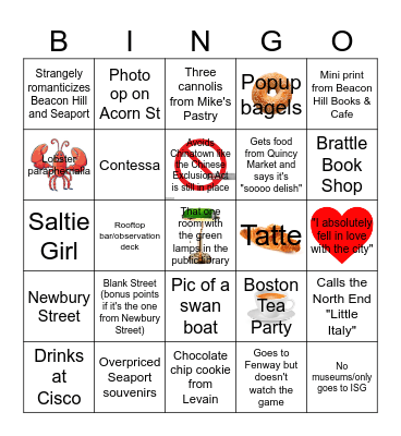 "What I did in Boston" TikToks Bingo Card
