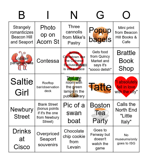 "What I did in Boston" TikToks Bingo Card