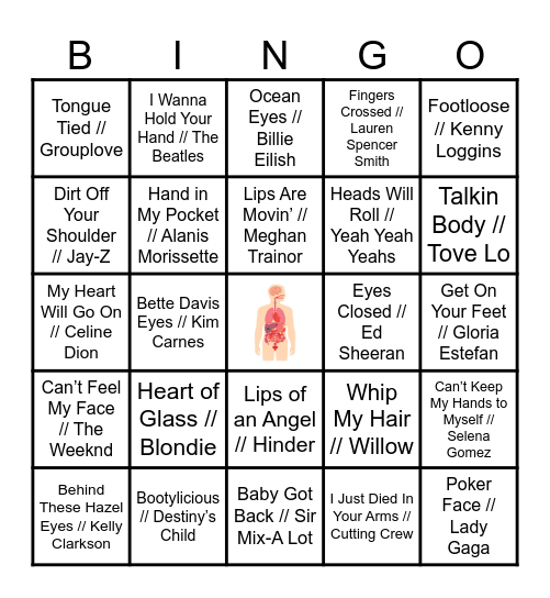 Body Part Bingo Card