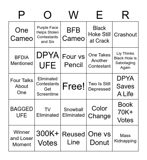 TPOT 19 Predictions Bingo Card