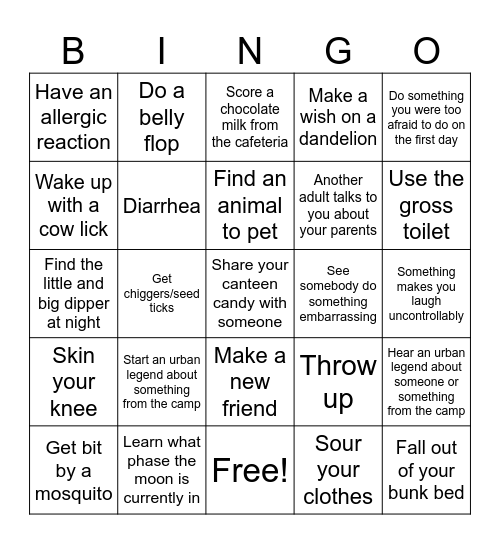 CAMPINGO Bingo Card