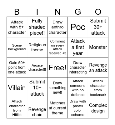 Art Fight! Bingo Card