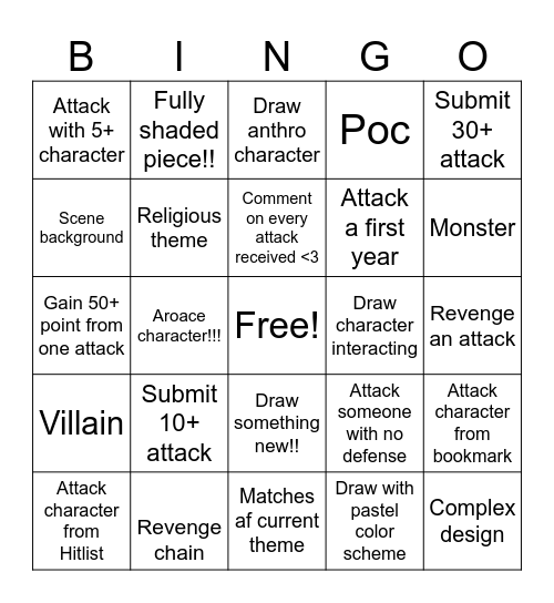 Art Fight! Bingo Card