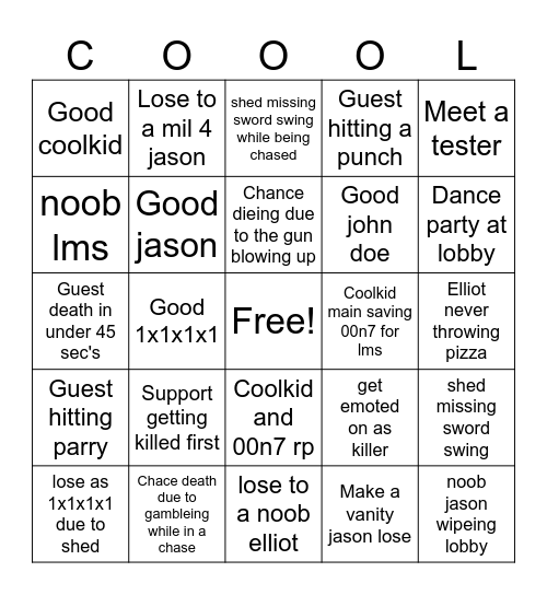 Forsaken Bingo Card