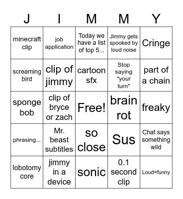 JimmyHere Bingo Card