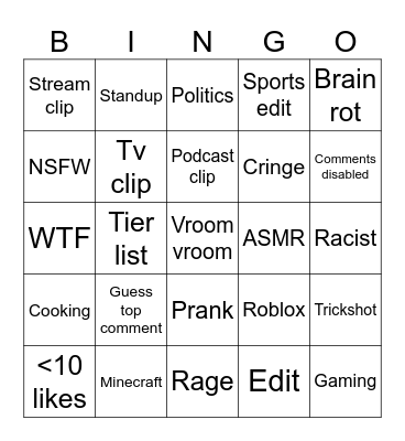 Reels Bingo Card