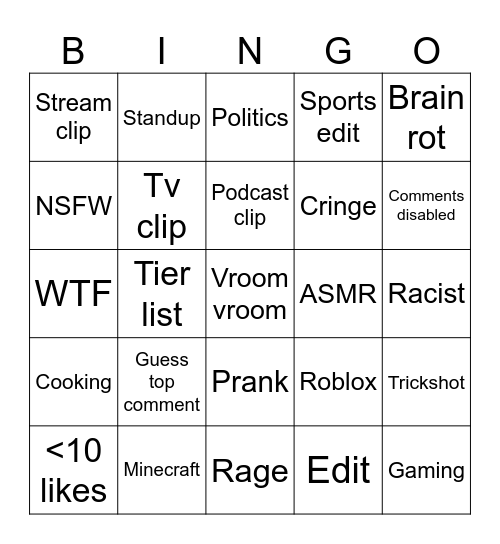 Reels Bingo Card