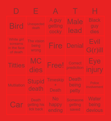 Final Destination Bingo Card