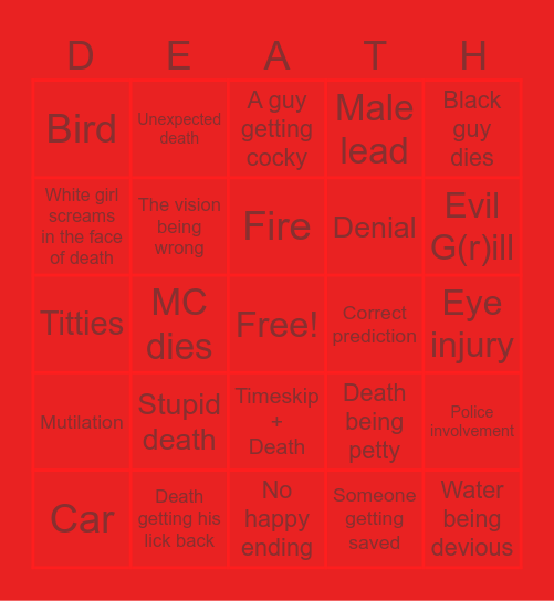 Final Destination Bingo Card