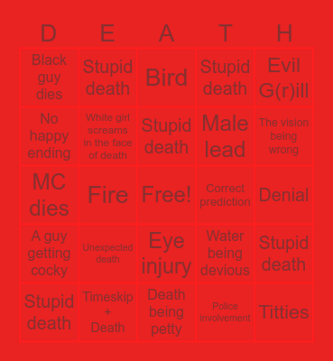 Final Destination Bingo Card