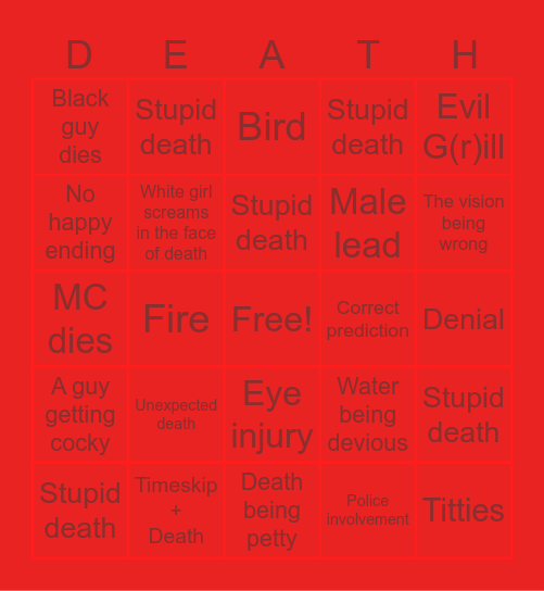 Final Destination Bingo Card