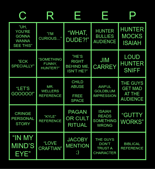 CreepCast v2.0 Bingo Card
