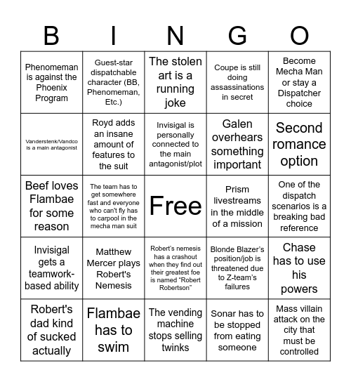 Dispatch Bingo Card