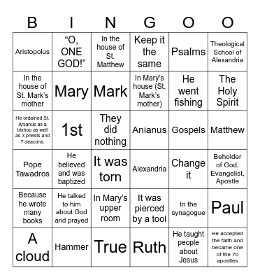 2nd Lesson (St. Mark) Bingo Card