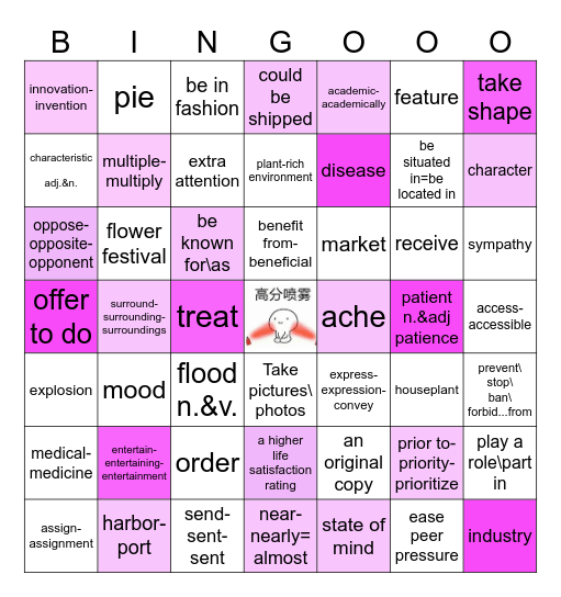 2025 新课标Ⅱ卷 阅读词汇整理 1 Bingo Card