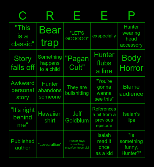CREEPCAST Bingo Card