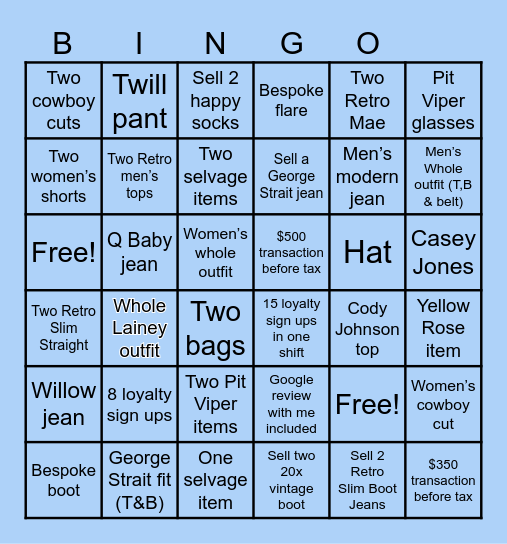 WRANGLER Bingo Card
