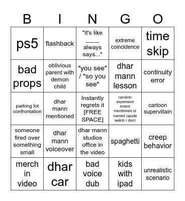 Dhar Mann Bingo v4 Bingo Card