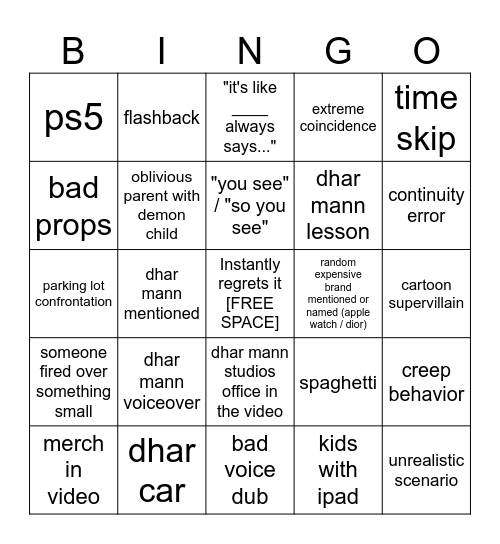 Dhar Mann Bingo v4 Bingo Card