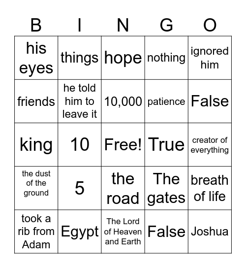1st Lesson (The Lord is my God) Bingo Card