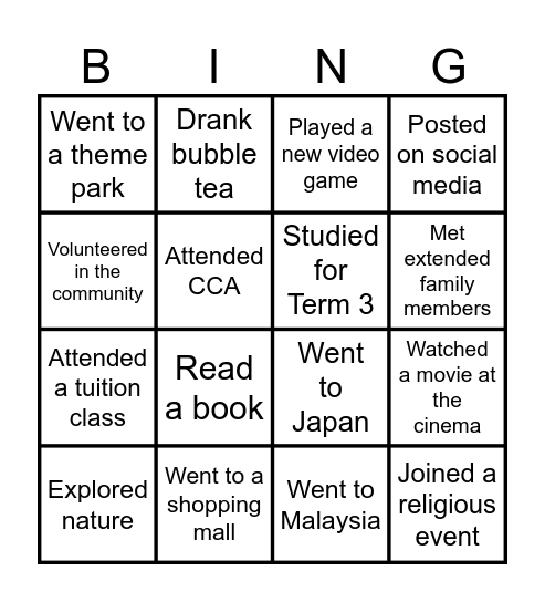 3TS Bingo Card