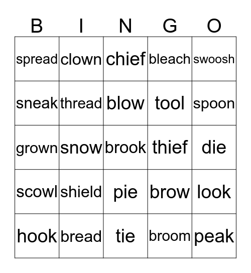 Unpredictable Vowel Teams Bingo Card