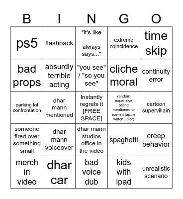 Dhar Mann Bingo v4 Bingo Card